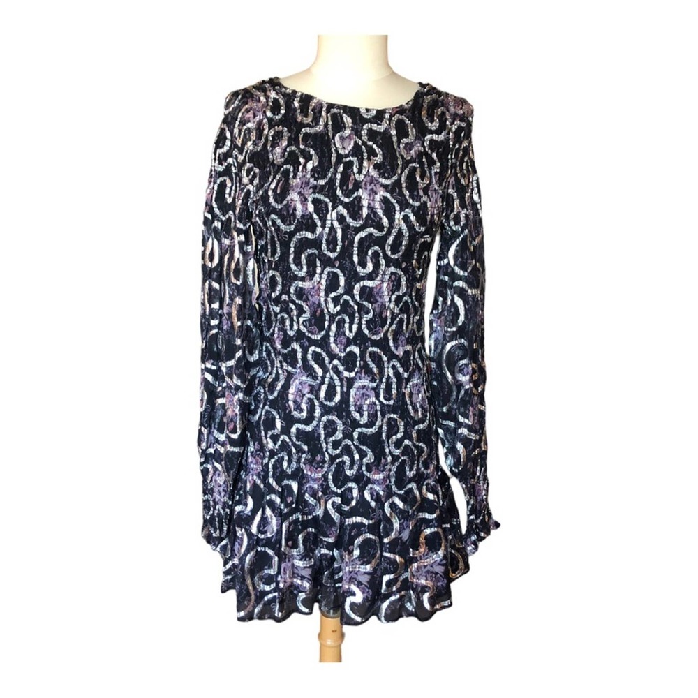 LoveShackFancy Black Silver Scarlett Mini Dress, Size Small, Navy Cosmos NWT